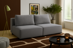 Szara rozkładana kanapa do spania z kwadratów