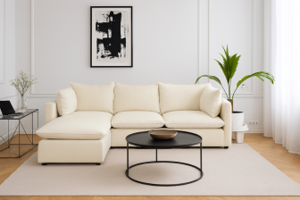 Beżowa sofa narożna modułowa z bardzo miękkim siedziskiem