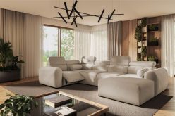 Asymetryczny narożnik w kształcie litery C z elektrycznie rozkładanym podnóżkiem z funkcją spania