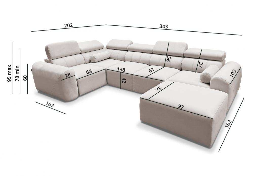 Asymetryczny narożnik U z funkcją spania AMADEUSZ 4 8