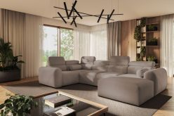 Asymetryczny narożnik U z funkcją spania z zagłówkami do sużego salonu