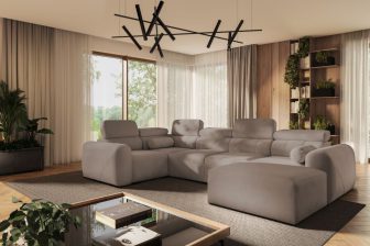 Asymetryczny narożnik U z funkcją spania z zagłówkami do sużego salonu