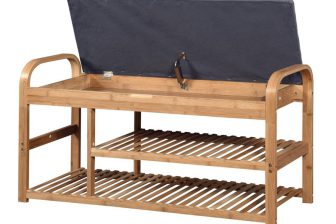 Bambusowa ławka na buty z siedziskiem i schowkiem