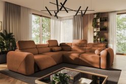 Dwustronny narożnik z elektrycznym podnóżkiem z funkcją spania typ puma