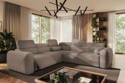 Nowoczesny, dwustronny narożnik z elektrycznym podnóżkiem z funkcją spania typ puma