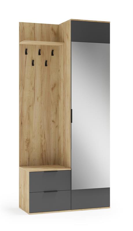 Mały komplet mebli na korytarz z lustrem z siedziskiem i z wieszakiem