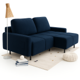 Mały granatowy narożnik na nogach z funkcją spania