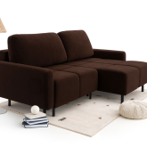 Czekoladowy narożnik na nogach z funkcją codziennego spania