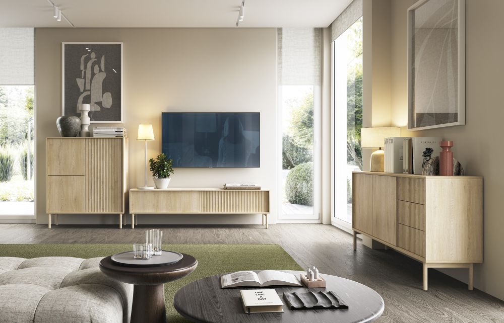 Przytulne meble do salonu dąb cremona z dekorem
