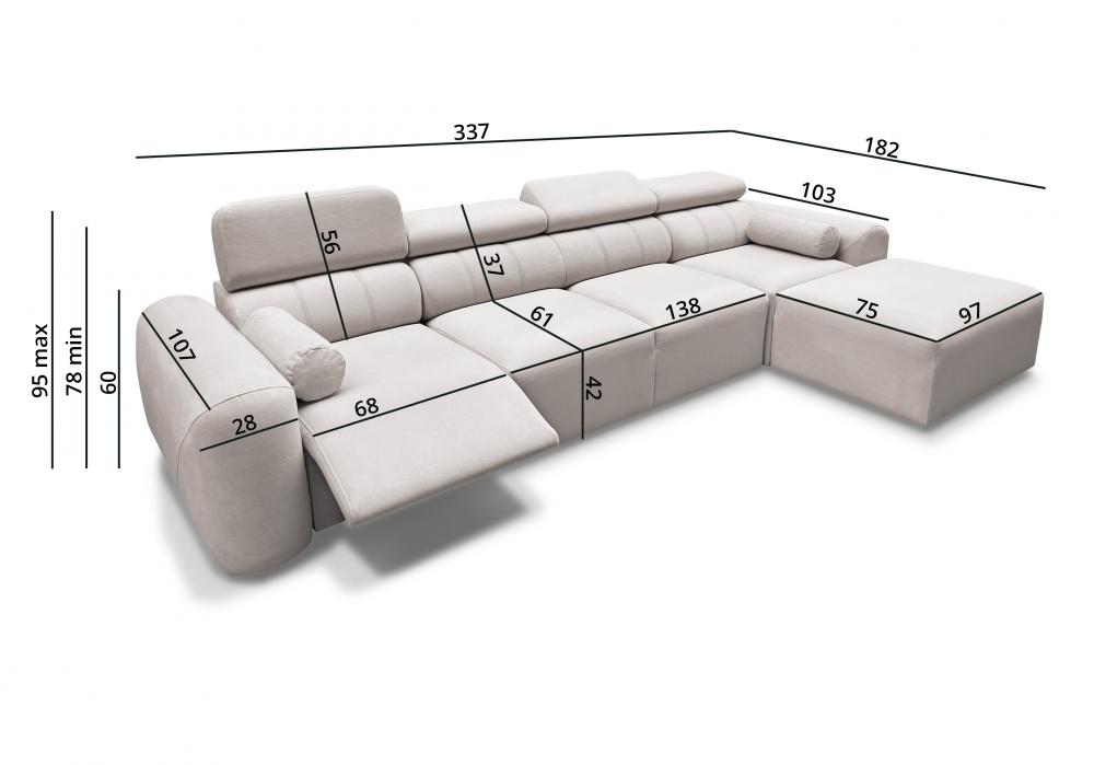 Narożnik 5 modułów z elektrycznym podnóżkiem z funkcją spania AMADEUSZ 12 MIX 5
