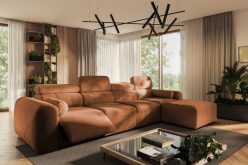 Luksusowy narożnik elektrycznie rozkładany podnóżek z zagłówkami i funkcją spania