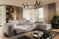 Ekskluzywna kanapa narożna pięcio-modułowa z funkcją spania z podnóżkiem elektrycznym
