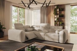 Sofa rogowa z elektrycznym podnóżkiem