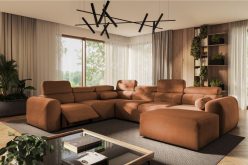 Narożnik U siedmioosobowy z elektrycznym podnóżkiem z funkcją spania