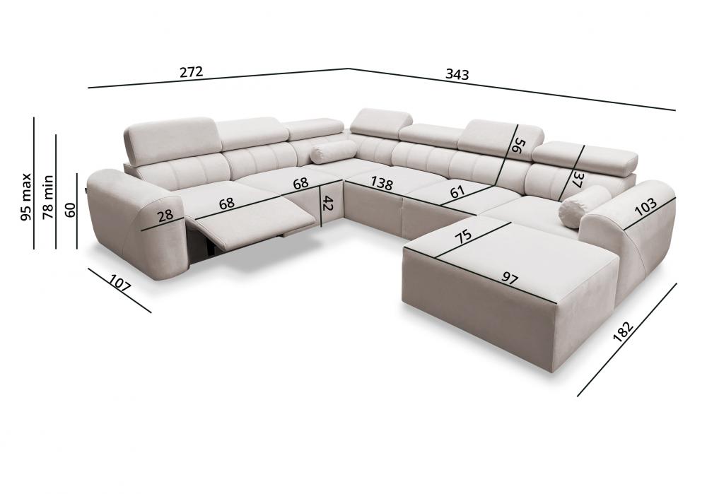 Narożnik U siedmioosobowy z elektrycznym podnóżkiem z funkcją spania AMADEUSZ 8 MIX 5