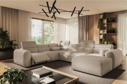 Sofa narożna U siedmioosobowa z elektrycznym podnóżkiem z funkcją spania