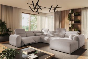 Kanapa w kształcie podkowy siedmioosobowa z elektrycznym podnóżkiem z funkcją spania