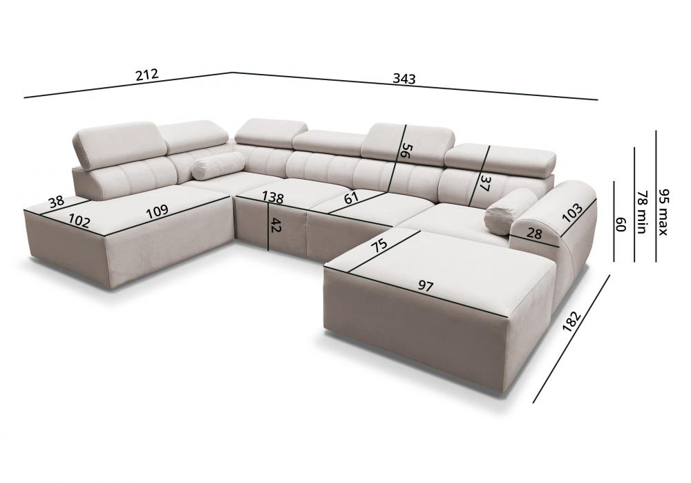 Narożnik U z dwoma pojemnikami funkcją spania AMADEUSZ 6 7