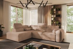 Niesymetryczny narożnik do salonu z funkcją spania z regulowanymi zagłówkami