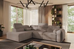 Niesymetryczny narożnik salonowy z funkcją spania codziennego z zagłówkami