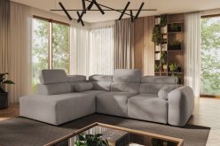 Niesymetryczny narożnik do wypoczynku i spania z ruchomymi zagłówkami