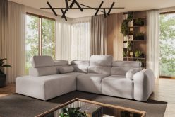 Bardzo komfortowa niesymetryczna kanapa rogowa z zagłówkami z funkcją spania