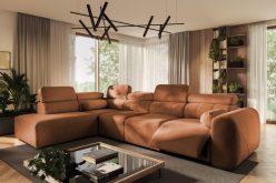 Modny i drogi narożnik elektryczny z długim siedziskiem z fukncją spania