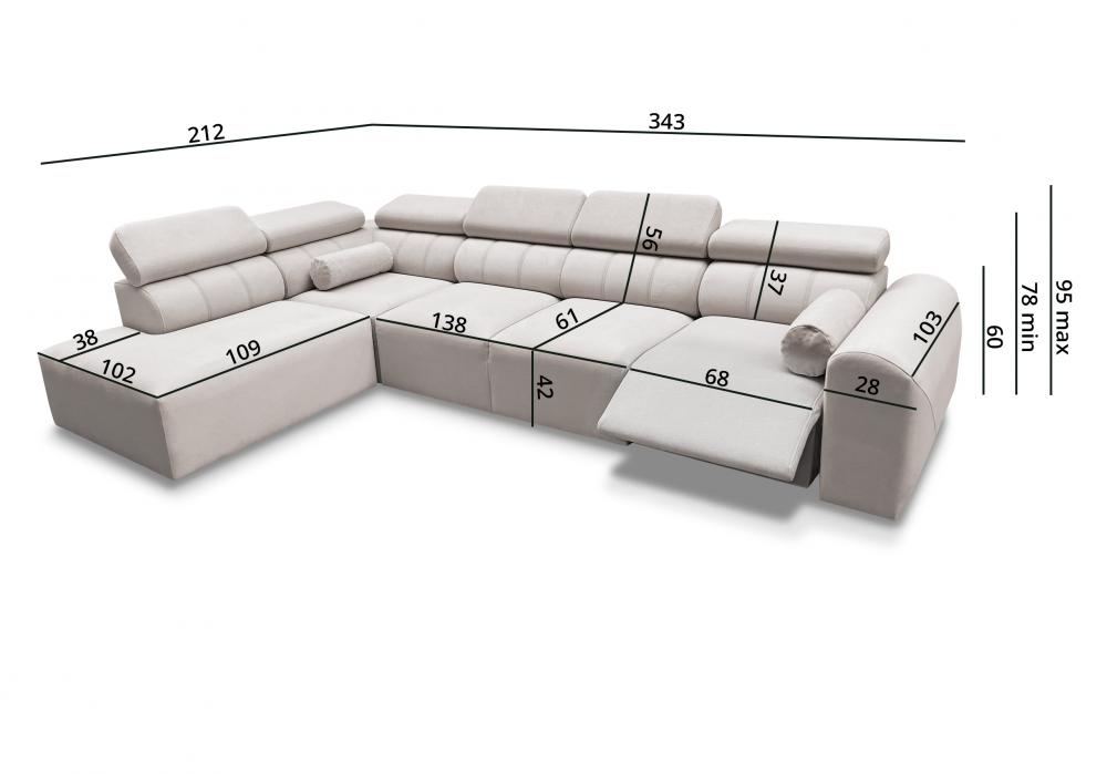 Sofa rogowa elektryczna z długim siedziskiem z fukncją spania AMADEUSZ 11 MIX 8