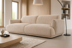 Jasna sofa sztruksowa z pianką HR na sprężynach