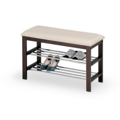 Solidny stojak na buty wenge z kremowym siedziskiem ekoskóra