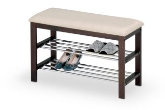 Solidny stojak na buty wenge z kremowym siedziskiem ekoskóra