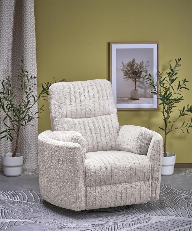 beżowy, obrotowy fotel elektryczny z funkcją kołyski