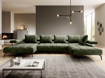 Ogromna awangardowa kanapa narożna U z elektrycznym siedziskiem