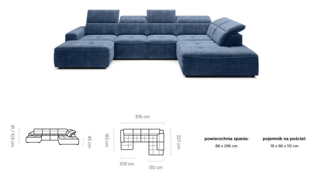 Elektryczna sofa w kształcie podkowy z funkcją spania LORANO 3 7