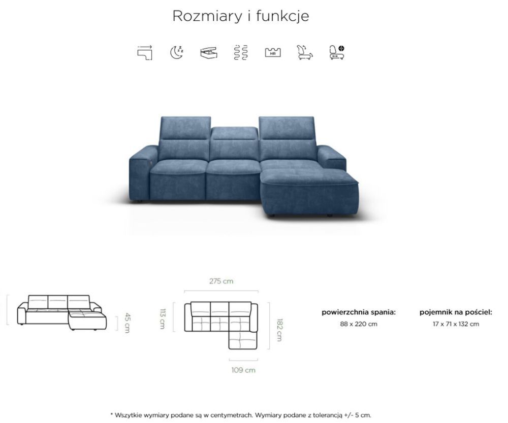 Elektryczny narożnik z funkcją spania LORANO 1 4