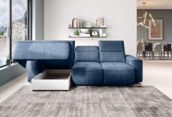 Narożnik elektrycznie rozkładany do spania z pojemnikiem na pościel