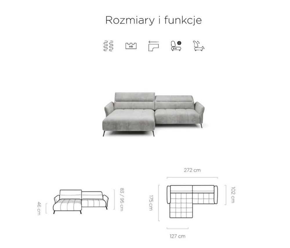 Inteligentna kanapa rogowa z elektrycznym sterowaniem FERRADO 6