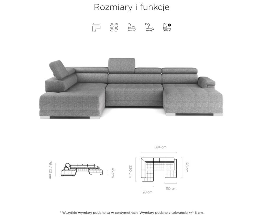 Kanapa elektryczna U kształtna rozkładana CRESCENDO 3 6