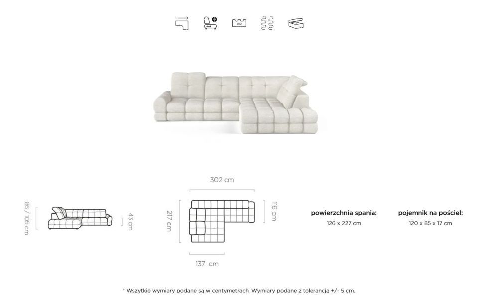 Kanapa narożna rozsuwana elektrycznie ze schowkiem PRESTIGE 2 8