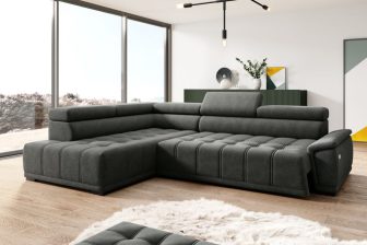 Modernistyczny narożnik z elektrycznie wysuwanym siedziskiem