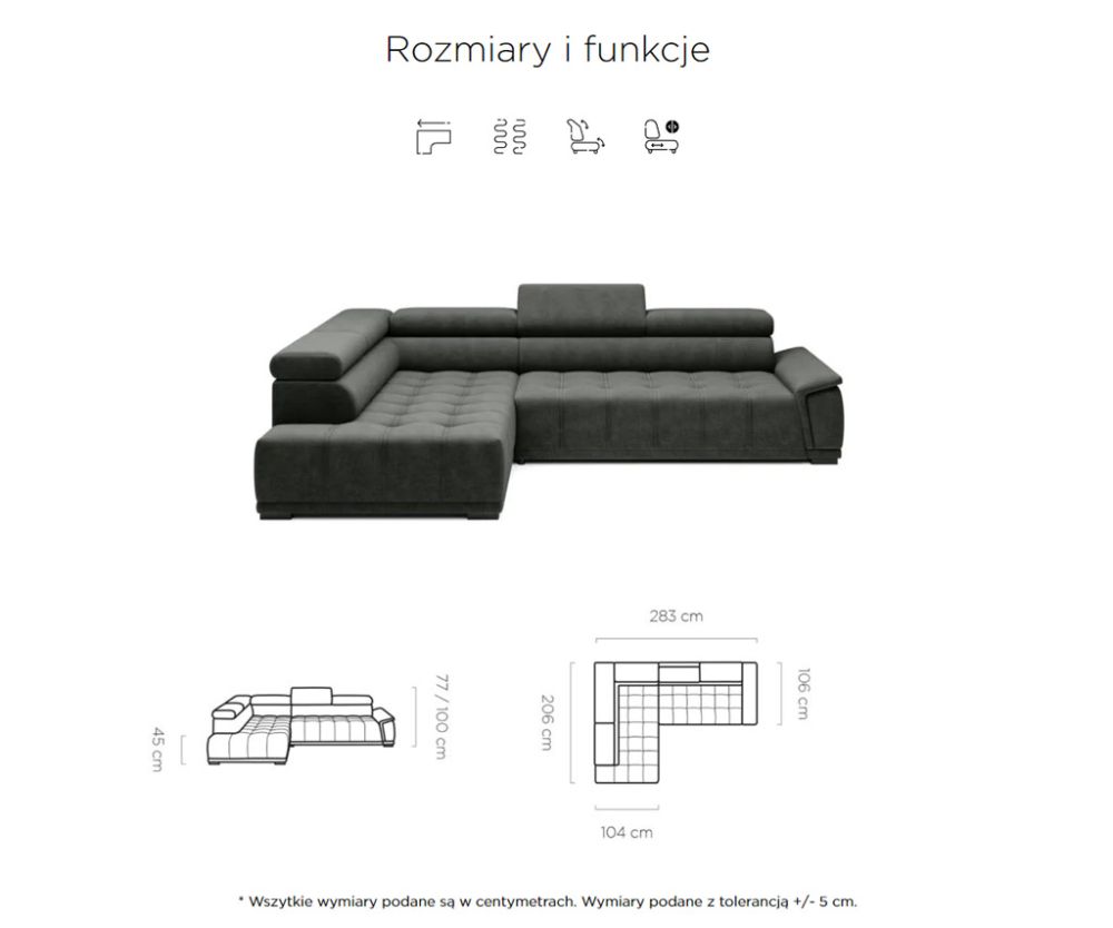 Modernistyczny narożnik z elektrycznie sterowanym siedziskiem DORADO 4