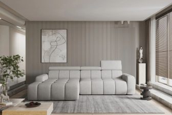 Nowoczesny narożnik z zagłówkami z funkcją spania z elektryczną regulacją siedziska