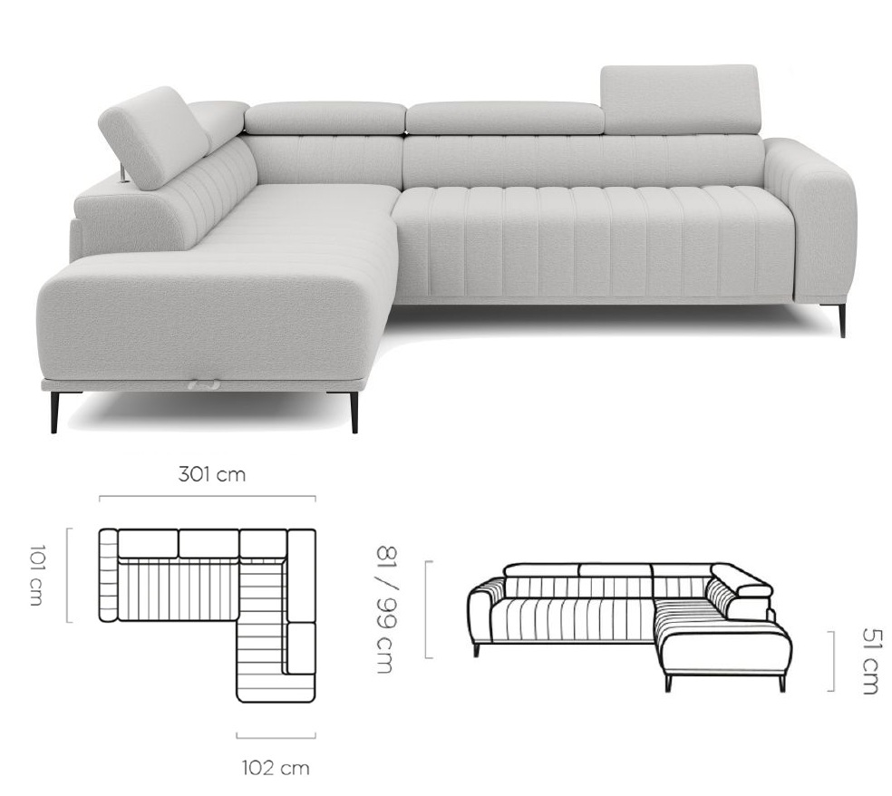 Narożnik stelaż włoski powierzchnia spania 160x200 AURELIO 5