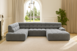 Luksusowy narożnik w kształcie podkowy z elektrycznie wysuwanym siedziskiem