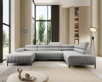 Nowoczesny narożnik w kształcie literty U z zagłówkami i funkcją spania