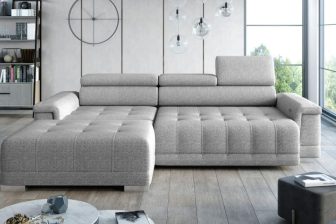 Ekskluzywny narożnik pikowany z elektrycznym rozkładaniem z regulowanymi zagłówkami