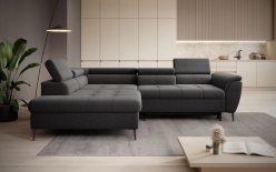 Nowoczesny narożnik z regulowanymi zagłówkami i oparciami z funkcją spania