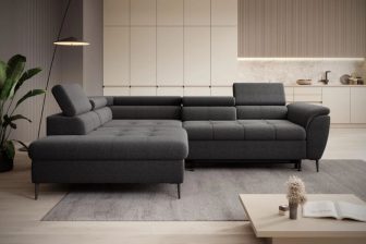 Nowoczesny narożnik z regulowanymi zagłówkami i oparciami z funkcją spania