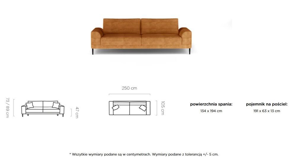 Prosta sofa rozkładana na wysokich nogach STRADA 6