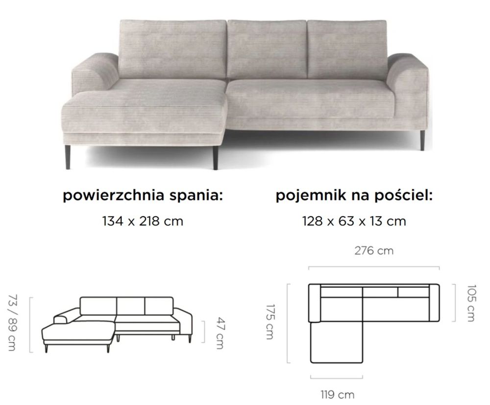 Prosty narożnik klasy premium z funkcją spania STRADA 6